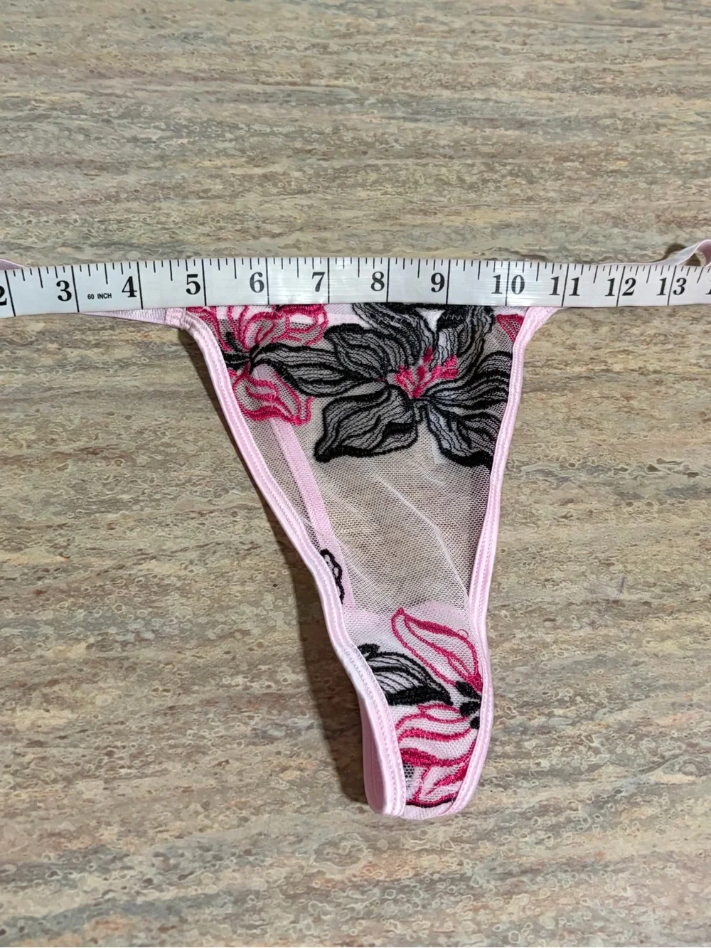 NWOT Oh La La Cheri Paris Pink Floral Embroidered Sheer Babydoll & Panty Set